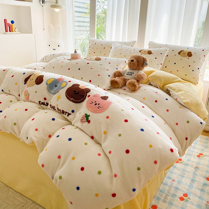 91家纺网 家纺一手货源 找家纺 云木里 2025新款A类卡通加厚毛巾绣牛奶绒四件套 动物会