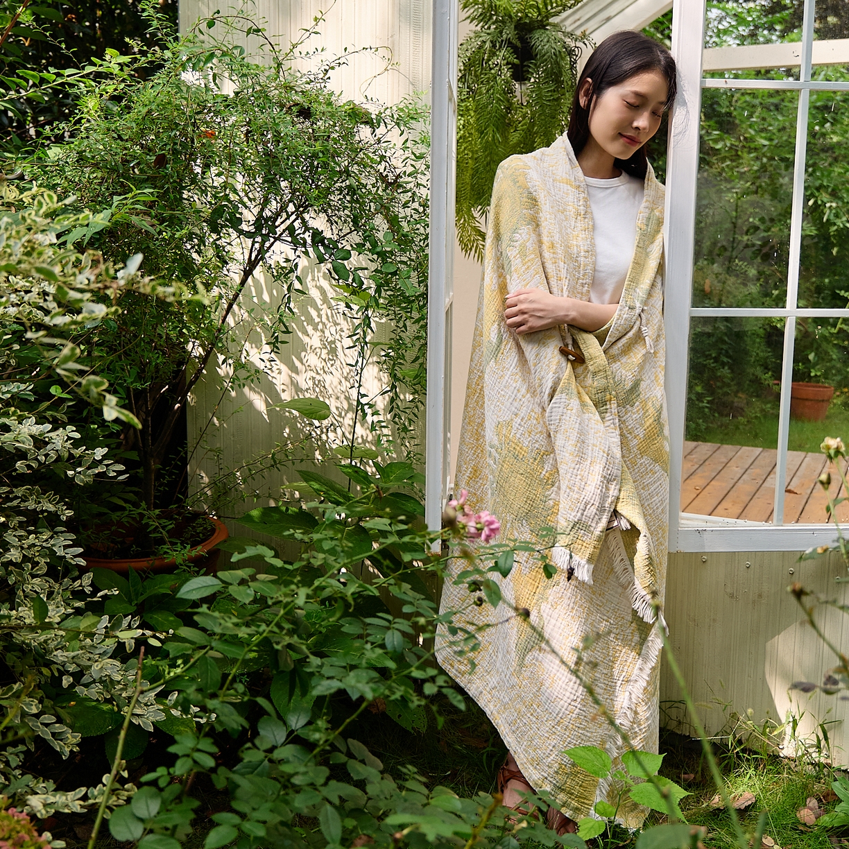 91家纺网 家纺一手货源 找家纺 沐瑟家纺 2025新款全棉流苏纱布披肩毯空调毯多功能午休毯牛角披肩毯民宿风 柚屿