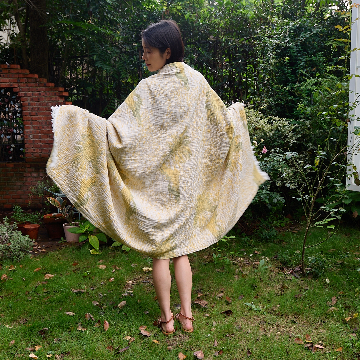 91家纺网 家纺一手货源 找家纺 沐瑟家纺 2025新款全棉流苏纱布披肩毯空调毯多功能午休毯牛角披肩毯民宿风 柚屿