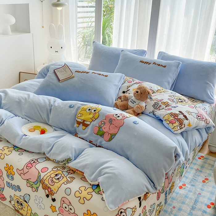 91家纺网 家纺一手货源 找家纺 云木里 2025新款A类卡通加厚毛巾绣牛奶绒四件套 海宝派派