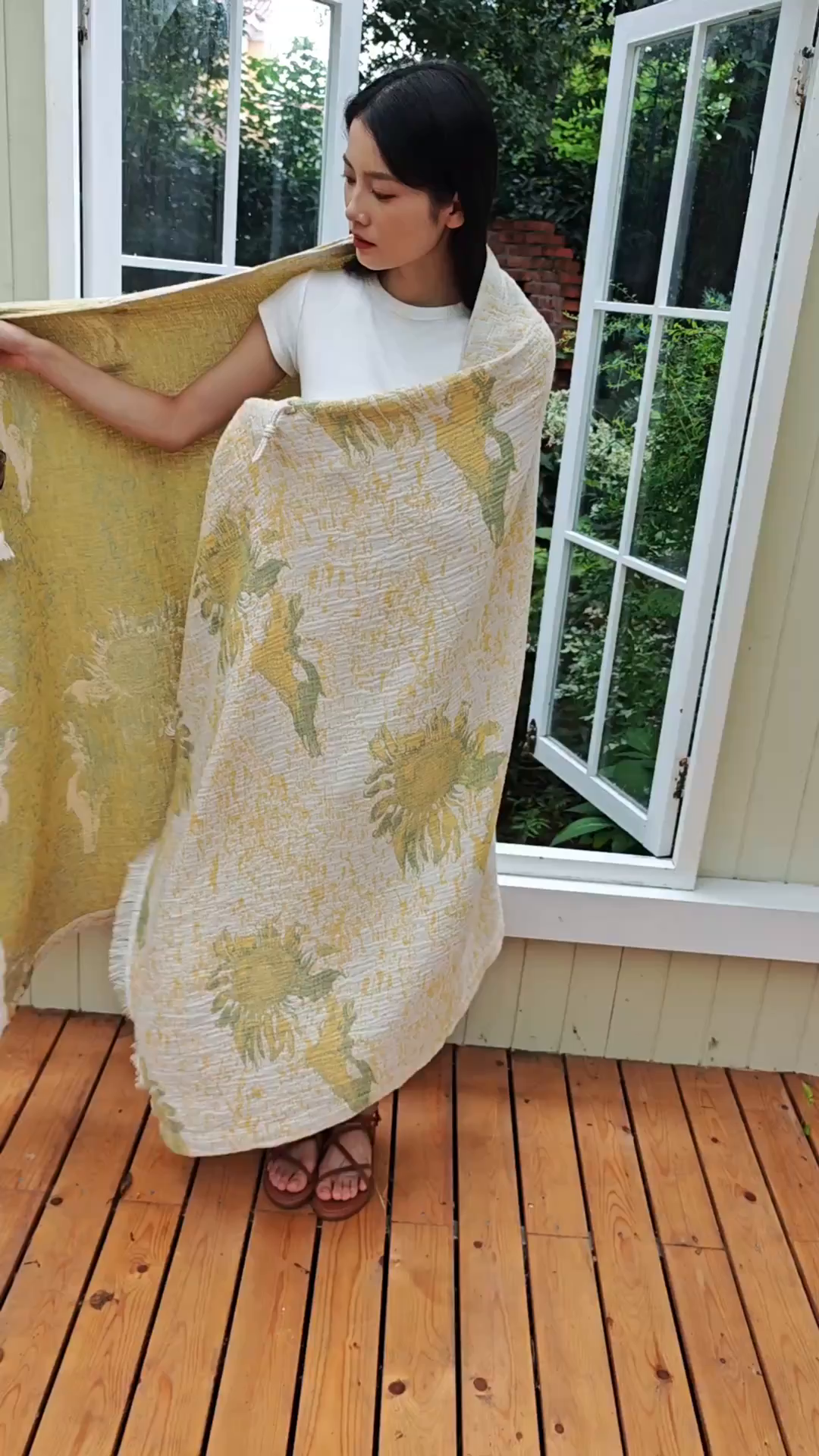 91家纺网 家纺一手货源 找家纺 沐瑟家纺 2025新款全棉流苏纱布披肩毯空调毯多功能午休毯牛角披肩毯民宿风 柚屿