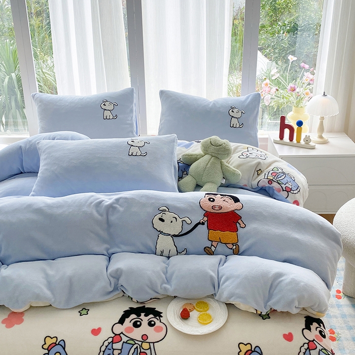 云木里 2025新款A类卡通加厚毛巾绣牛奶绒四件套 新新小白