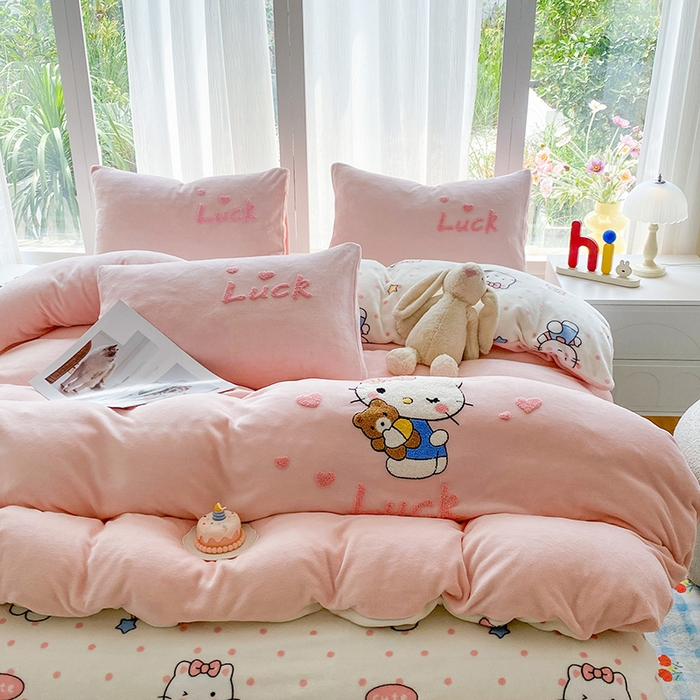 云木里 2025新款A类卡通加厚毛巾绣牛奶绒四件套 幸运kt