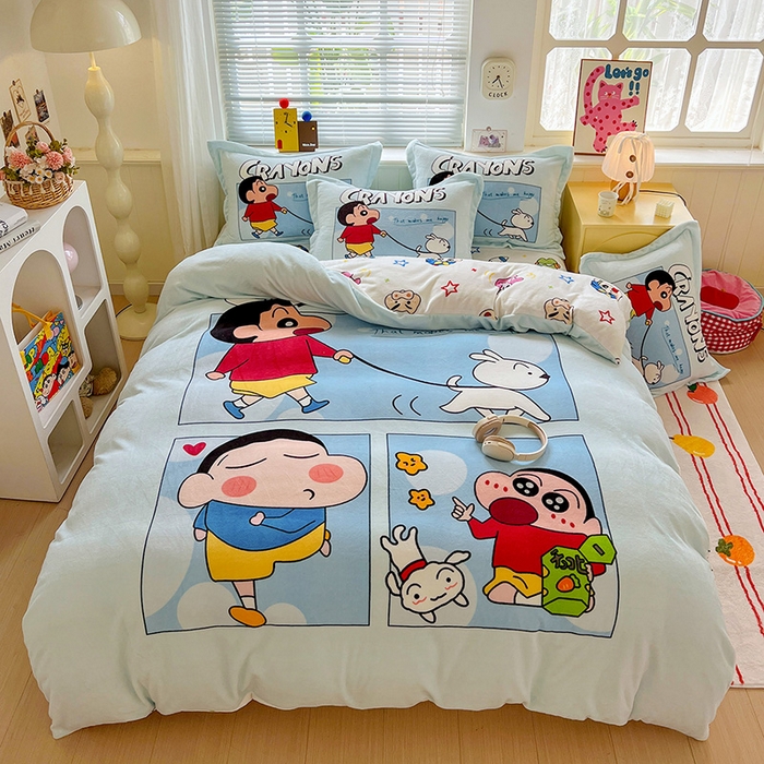 91家纺网 家纺一手货源 找家纺 （总）KT猫直营店 2025新款大版数码印花高克重卡通牛奶绒四件套