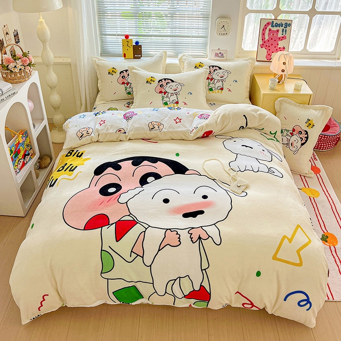 91家纺网 家纺一手货源 找家纺 （总）KT猫直营店 2025新款大版数码印花高克重卡通牛奶绒四件套