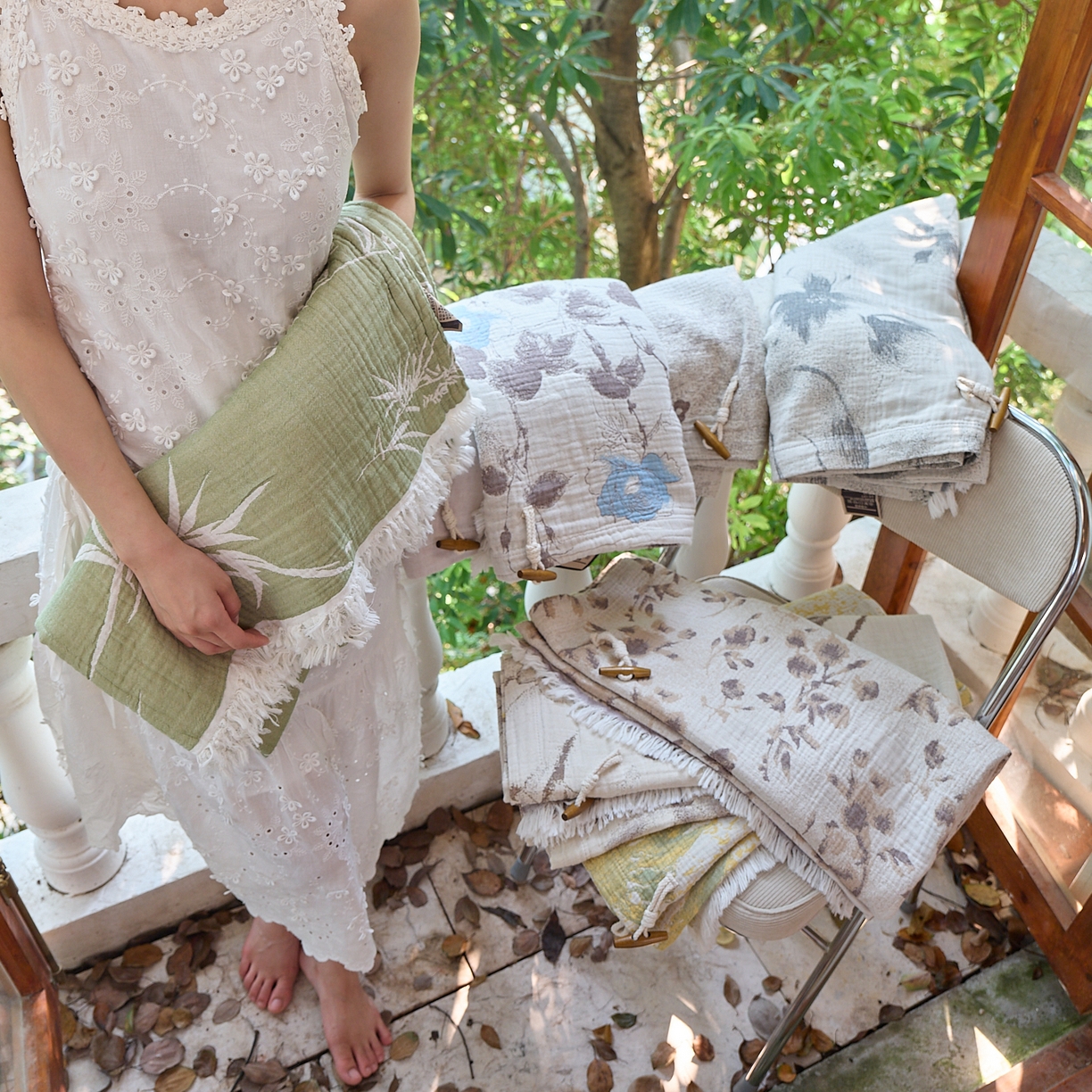 91家纺网 家纺一手货源 找家纺 （总）沐瑟家纺 2025新款全棉流苏纱布披肩毯空调毯多功能午休毯牛角披肩毯民宿风