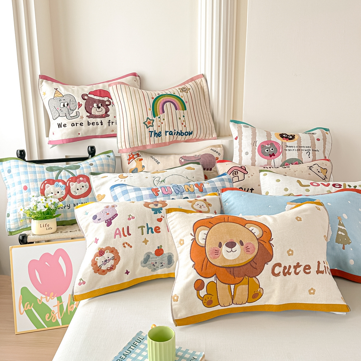 （总）沐瑟家纺 2025新款绵柔儿童纯棉纱布儿童枕巾