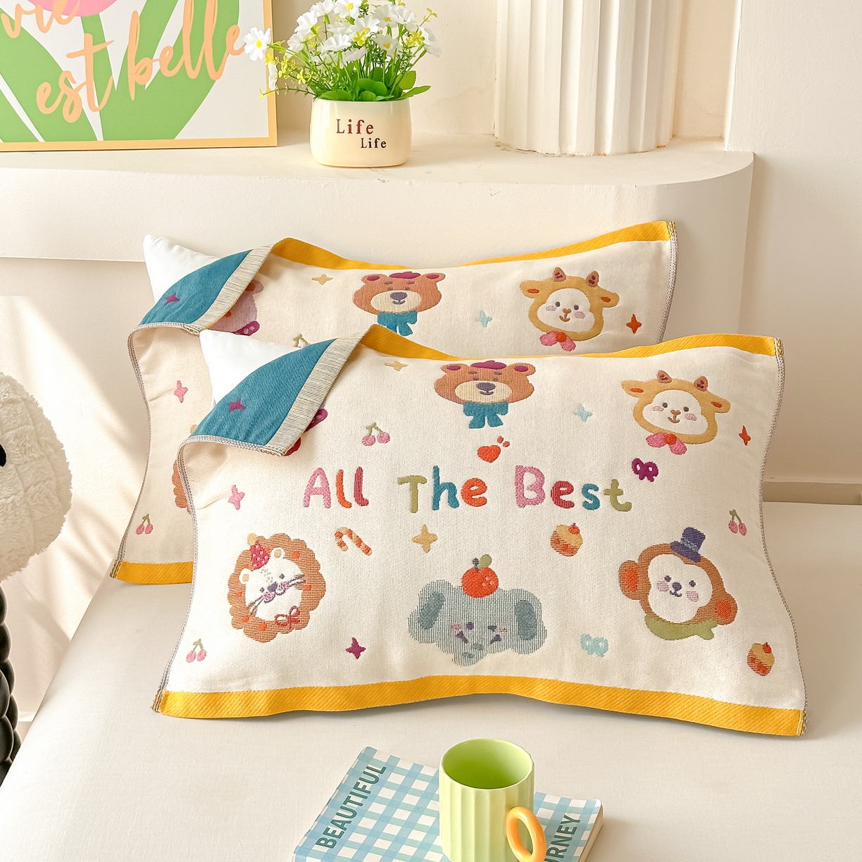 91家纺网 家纺一手货源 找家纺 （总）沐瑟家纺 2025新款绵柔儿童纯棉纱布儿童枕巾