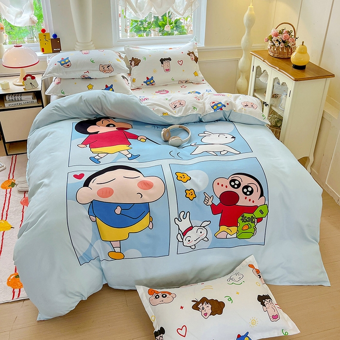 91家纺网 家纺一手货源 找家纺 KT猫直营店 2025新款卡通斜纹磨毛大版四件套 快乐的小新