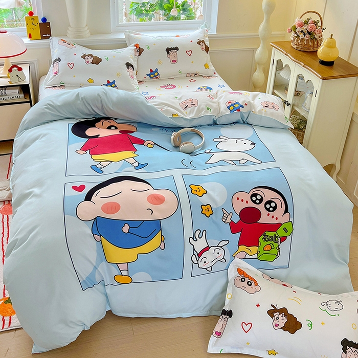 91家纺网 家纺一手货源 找家纺 KT猫直营店 2025新款卡通斜纹磨毛大版四件套 快乐的小新