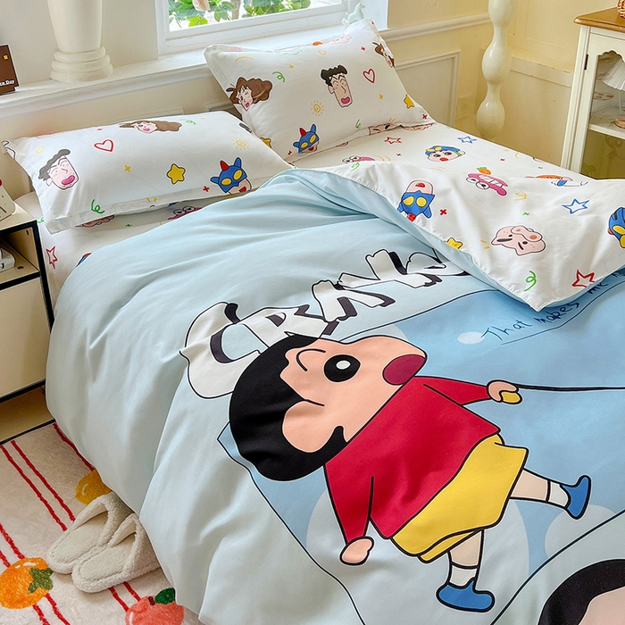 91家纺网 家纺一手货源 找家纺 KT猫直营店 2025新款卡通斜纹磨毛大版四件套 快乐的小新