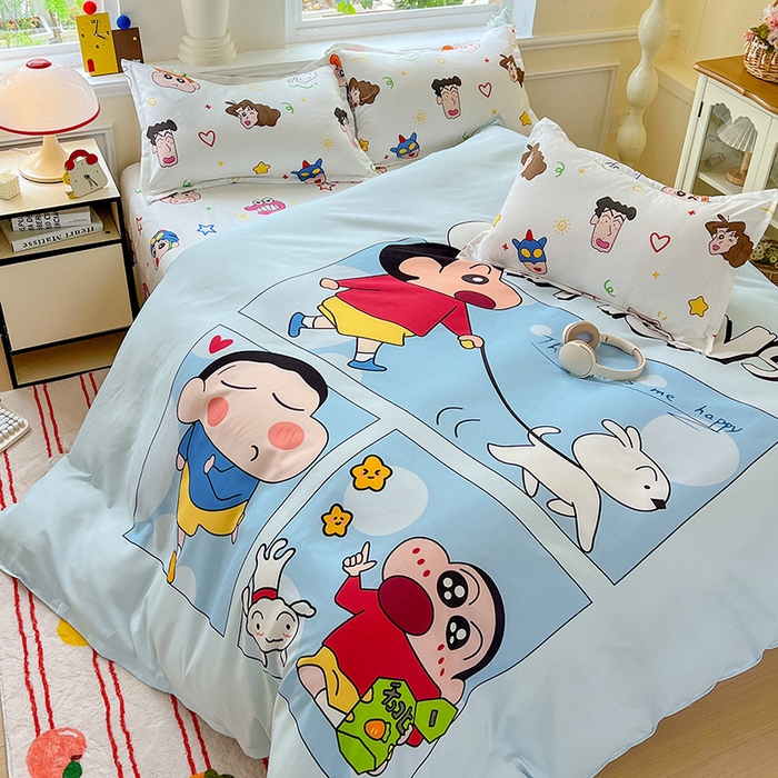 91家纺网 家纺一手货源 找家纺 KT猫直营店 2025新款卡通斜纹磨毛大版四件套 快乐的小新