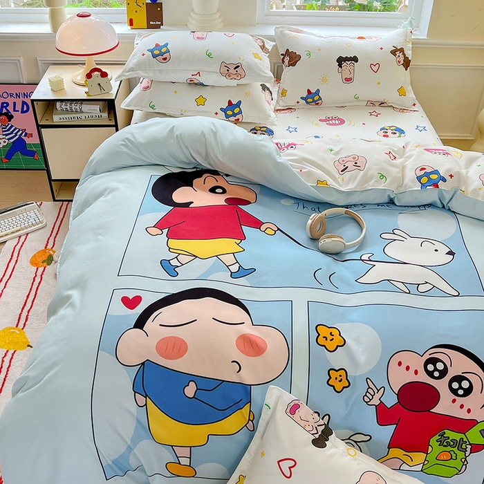 91家纺网 家纺一手货源 找家纺 KT猫直营店 2025新款卡通斜纹磨毛大版四件套 快乐的小新