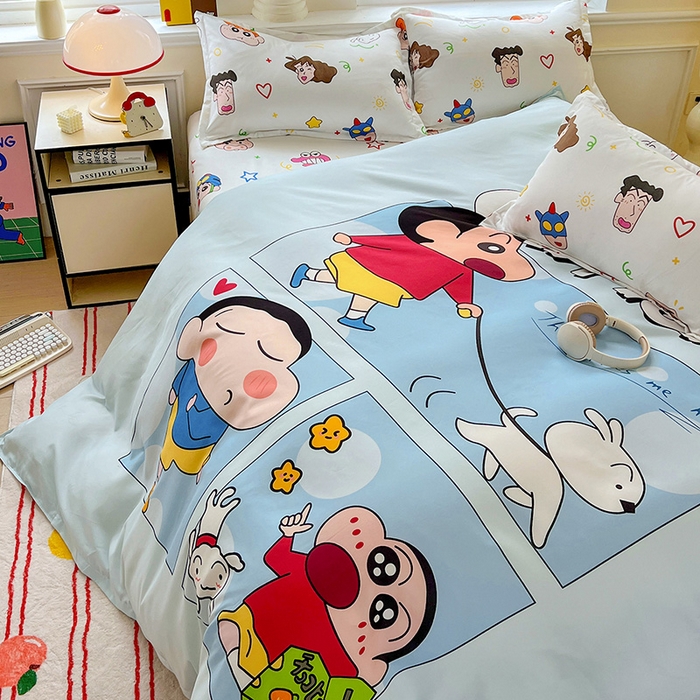 91家纺网 家纺一手货源 找家纺 KT猫直营店 2025新款卡通斜纹磨毛大版四件套 快乐的小新