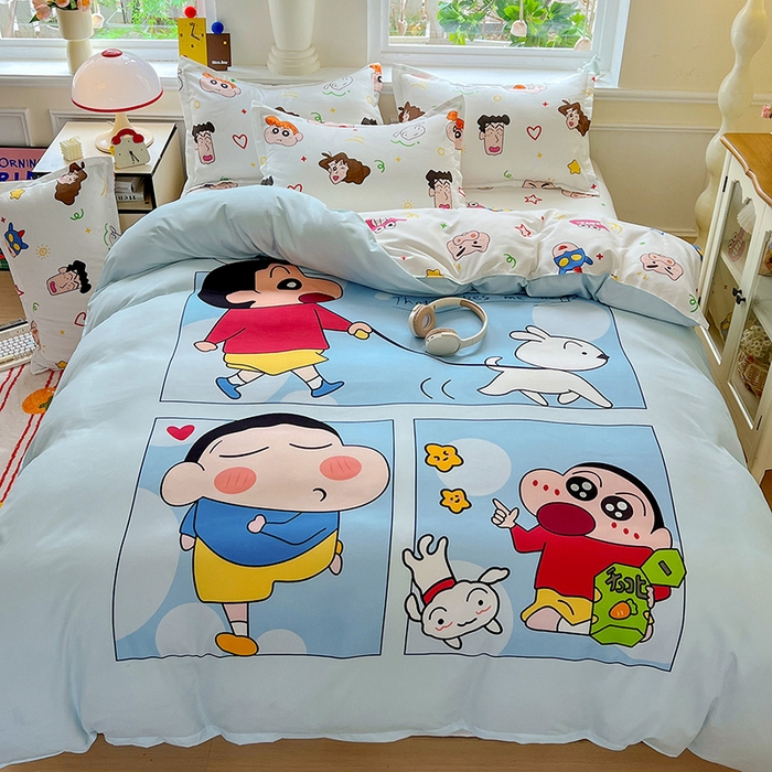 91家纺网 家纺一手货源 找家纺 KT猫直营店 2025新款卡通斜纹磨毛大版四件套 快乐的小新