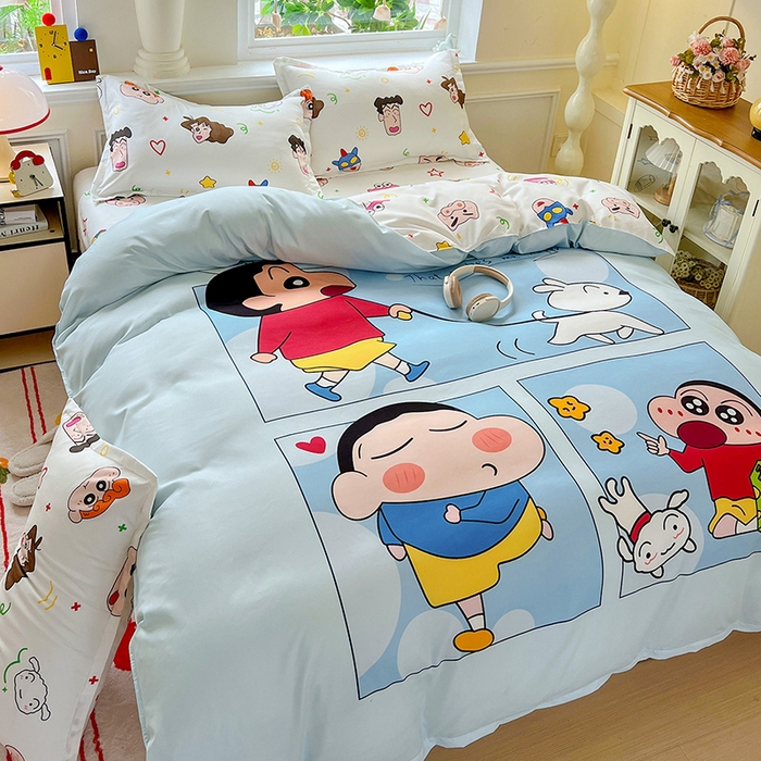 91家纺网 家纺一手货源 找家纺 KT猫直营店 2025新款卡通斜纹磨毛大版四件套 快乐的小新