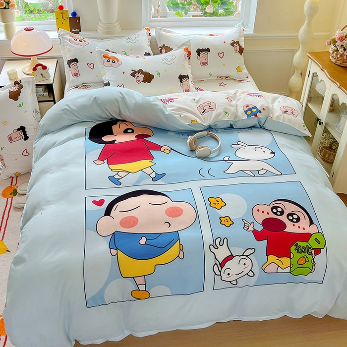 91家纺网 家纺一手货源 找家纺 KT猫直营店 2025新款卡通斜纹磨毛大版四件套 快乐的小新