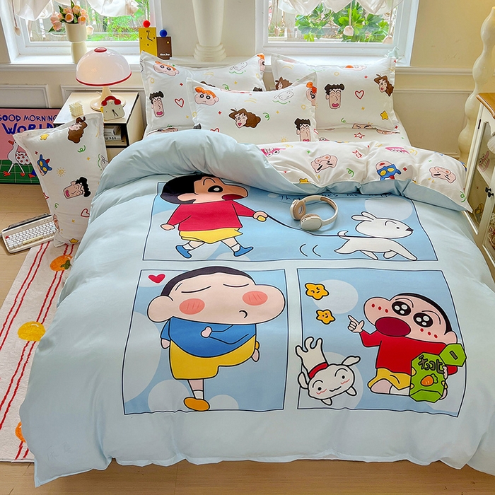 91家纺网 家纺一手货源 找家纺 KT猫直营店 2025新款卡通斜纹磨毛大版四件套 快乐的小新