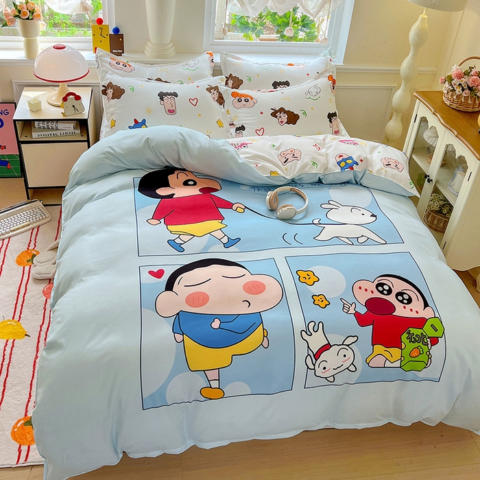 91家纺网 家纺一手货源 找家纺 KT猫直营店 2025新款卡通斜纹磨毛大版四件套 快乐的小新