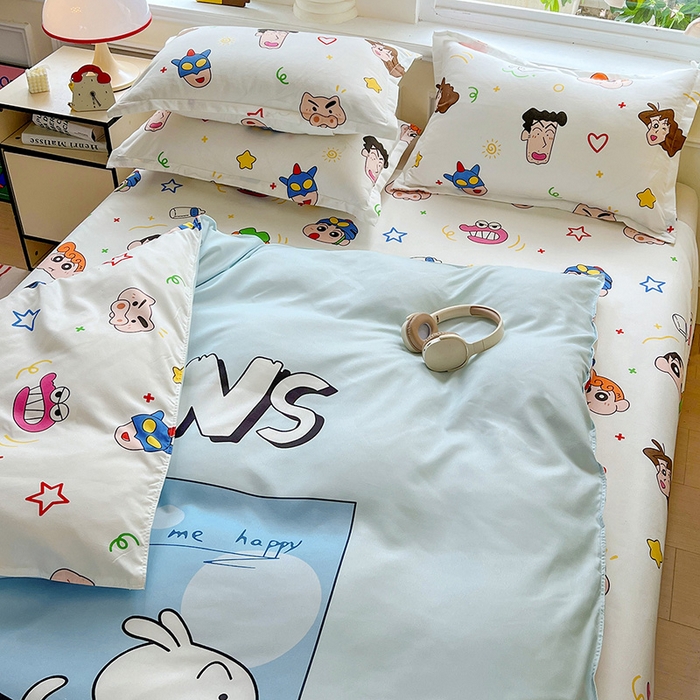 91家纺网 家纺一手货源 找家纺 KT猫直营店 2025新款卡通斜纹磨毛大版四件套 快乐的小新