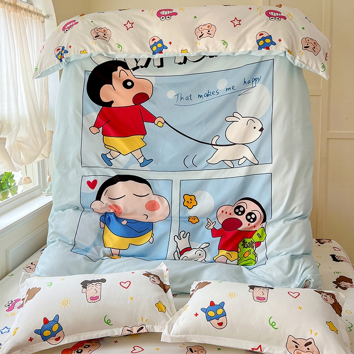 91家纺网 家纺一手货源 找家纺 KT猫直营店 2025新款卡通斜纹磨毛大版四件套 快乐的小新