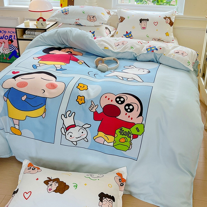 91家纺网 家纺一手货源 找家纺 KT猫直营店 2025新款卡通斜纹磨毛大版四件套 快乐的小新