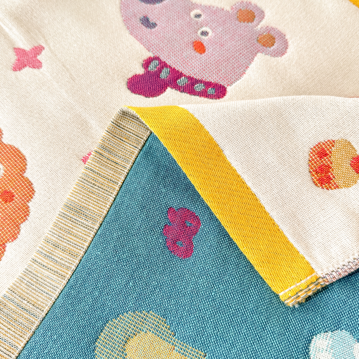 91家纺网 家纺一手货源 找家纺 沐瑟家纺 2025新款绵柔儿童纯棉纱布儿童枕巾 动物乐园