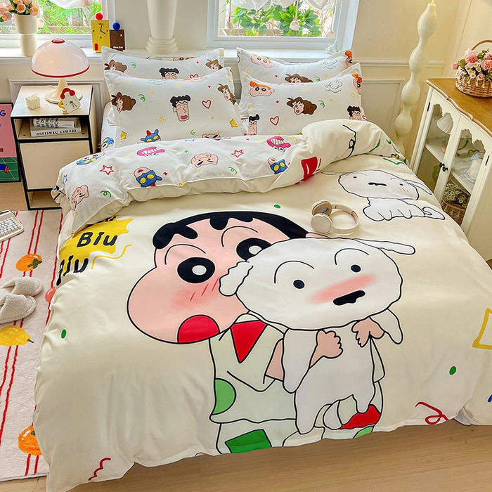 91家纺网 家纺一手货源 找家纺 KT猫直营店 2025新款卡通斜纹磨毛大版四件套 童趣小新