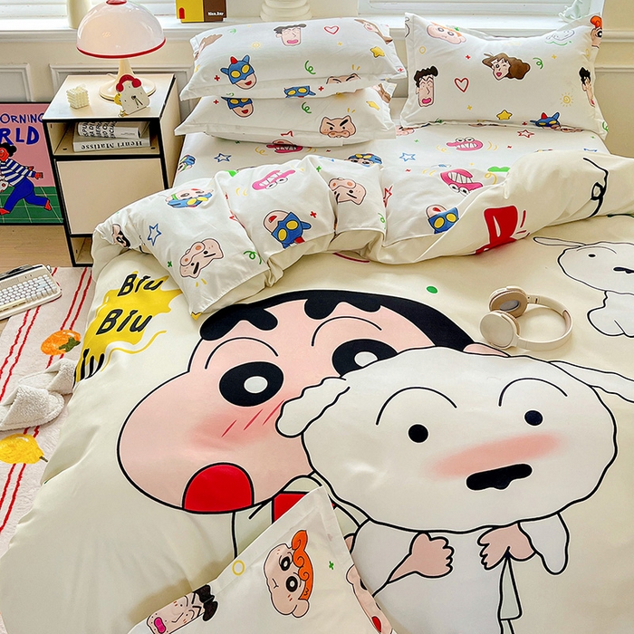 91家纺网 家纺一手货源 找家纺 KT猫直营店 2025新款卡通斜纹磨毛大版四件套 童趣小新