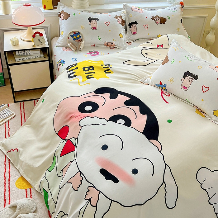 91家纺网 家纺一手货源 找家纺 KT猫直营店 2025新款卡通斜纹磨毛大版四件套 童趣小新