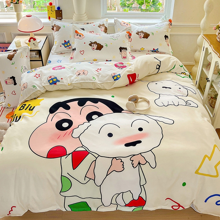 91家纺网 家纺一手货源 找家纺 KT猫直营店 2025新款卡通斜纹磨毛大版四件套 童趣小新