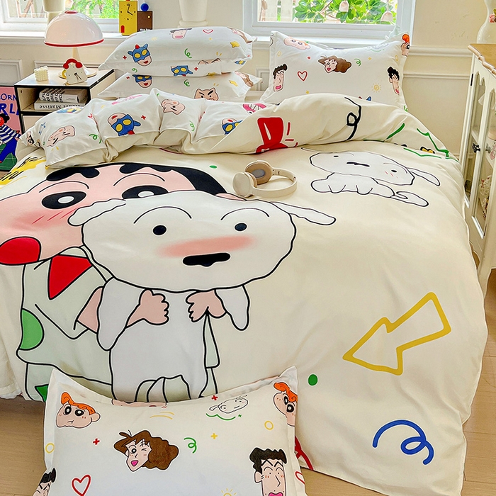 91家纺网 家纺一手货源 找家纺 KT猫直营店 2025新款卡通斜纹磨毛大版四件套 童趣小新