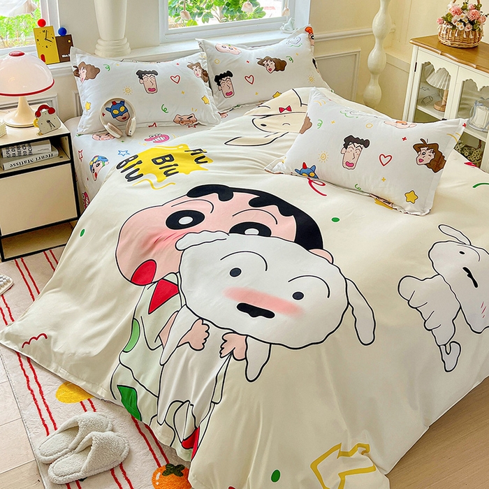 91家纺网 家纺一手货源 找家纺 KT猫直营店 2025新款卡通斜纹磨毛大版四件套 童趣小新