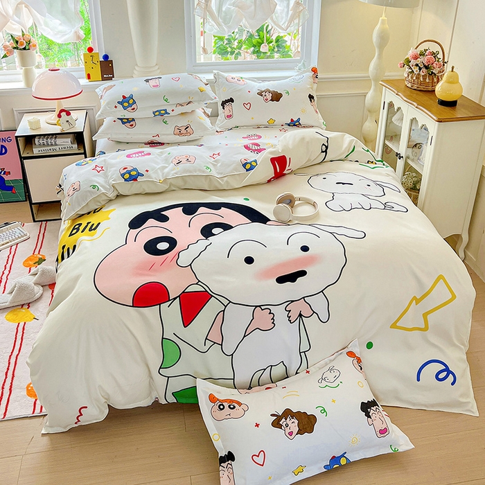 91家纺网 家纺一手货源 找家纺 KT猫直营店 2025新款卡通斜纹磨毛大版四件套 童趣小新