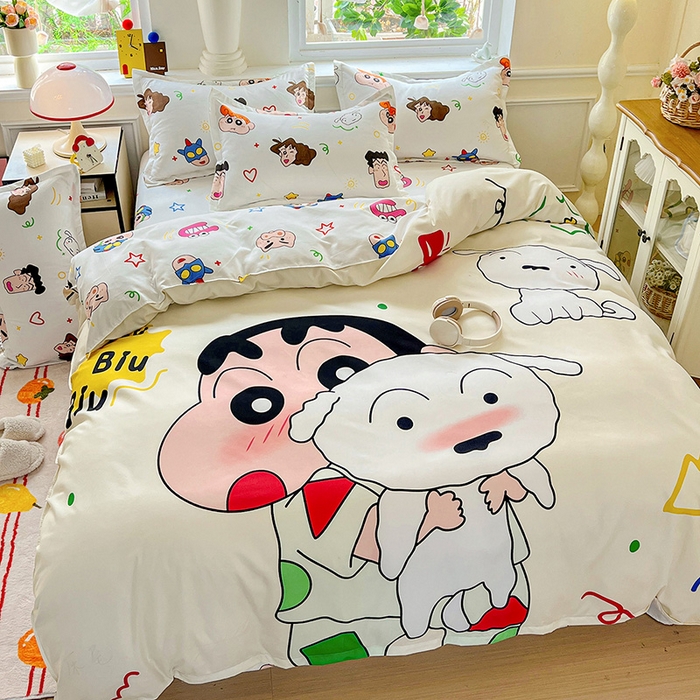 91家纺网 家纺一手货源 找家纺 KT猫直营店 2025新款卡通斜纹磨毛大版四件套 童趣小新