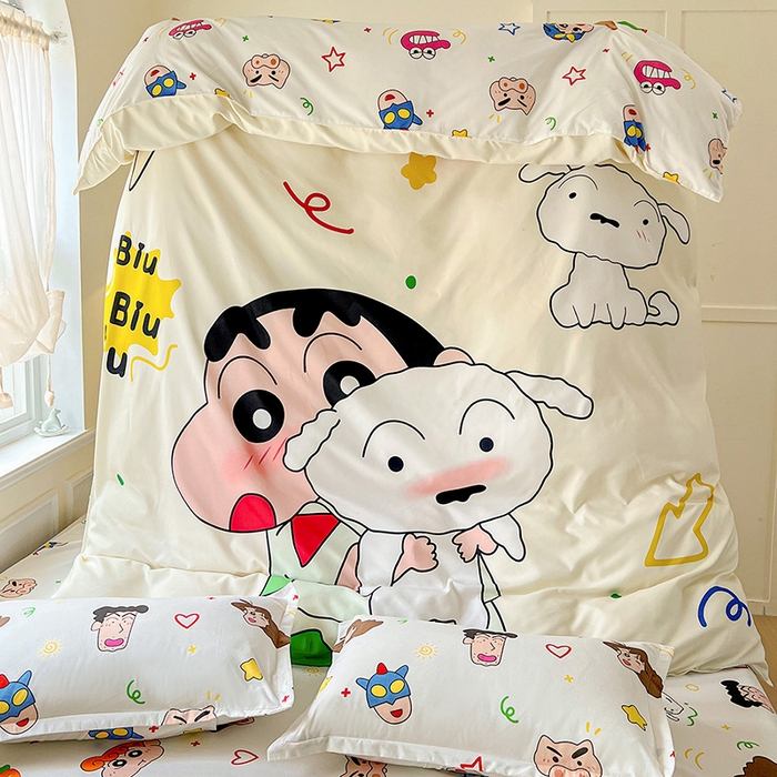 91家纺网 家纺一手货源 找家纺 KT猫直营店 2025新款卡通斜纹磨毛大版四件套 童趣小新