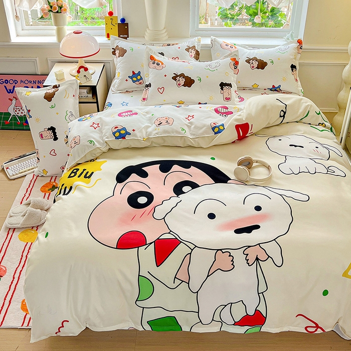 91家纺网 家纺一手货源 找家纺 KT猫直营店 2025新款卡通斜纹磨毛大版四件套 童趣小新