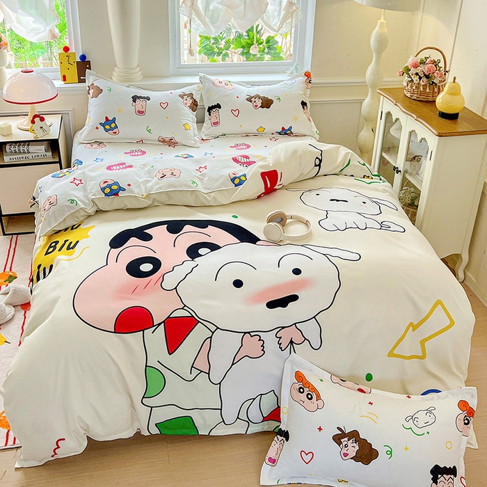 91家纺网 家纺一手货源 找家纺 KT猫直营店 2025新款卡通斜纹磨毛大版四件套 童趣小新