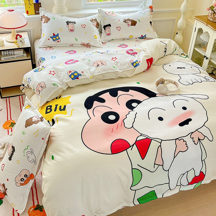 91家纺网 家纺一手货源 找家纺 KT猫直营店 2025新款卡通斜纹磨毛大版四件套 童趣小新