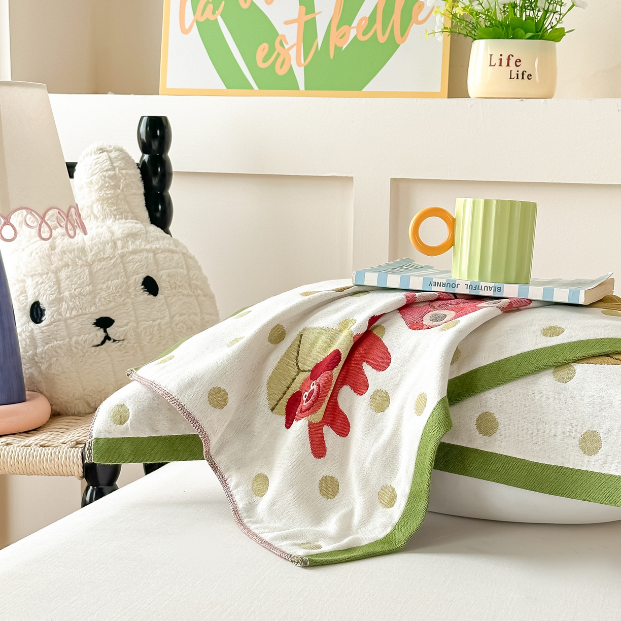 91家纺网 家纺一手货源 找家纺 沐瑟家纺 2025新款绵柔儿童纯棉纱布儿童枕巾 可爱熊