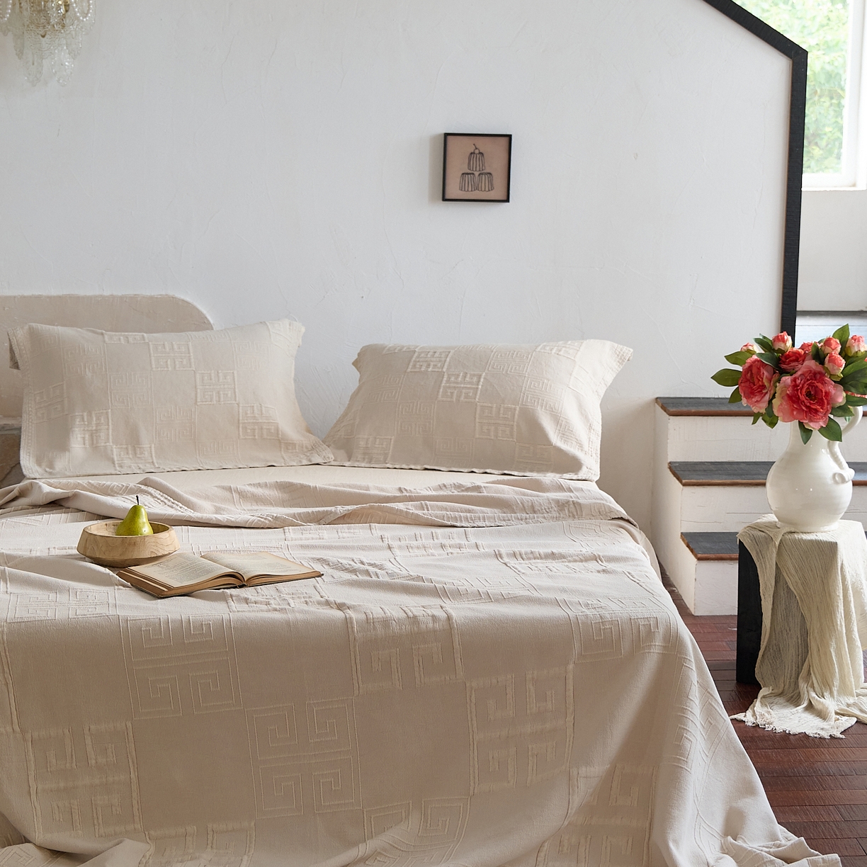 91家纺网 家纺一手货源 找家纺 （总）沐瑟家纺 2025新款全棉纱布双层纱床盖三件套床盖