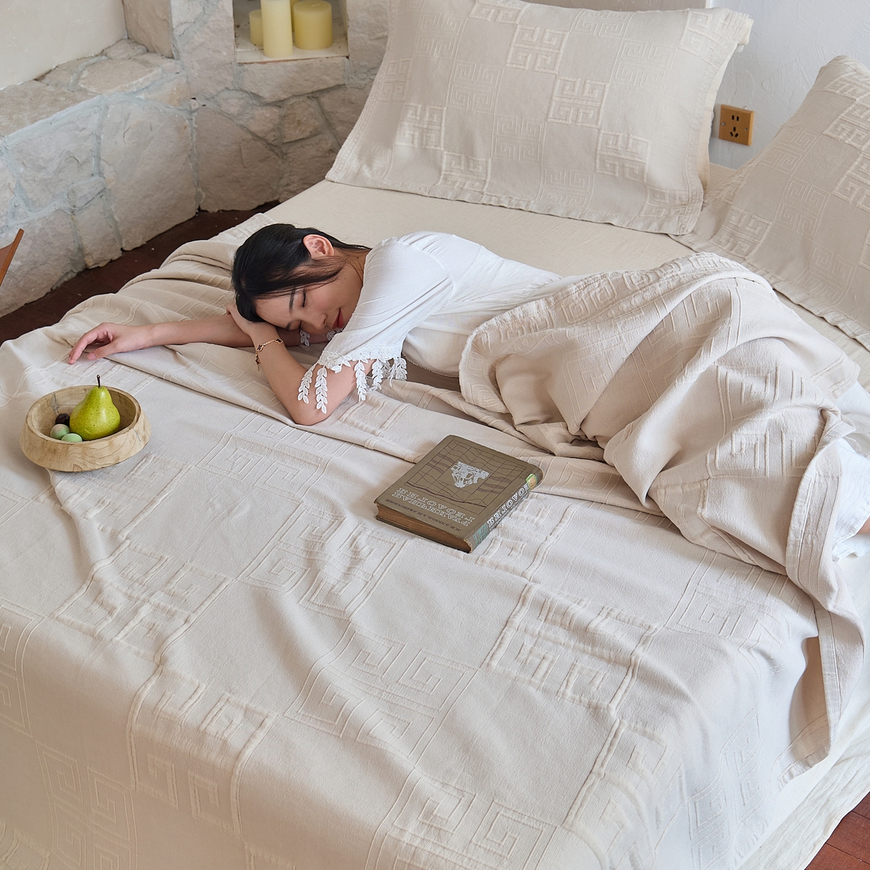 91家纺网 家纺一手货源 找家纺 （总）沐瑟家纺 2025新款全棉纱布双层纱床盖三件套床盖