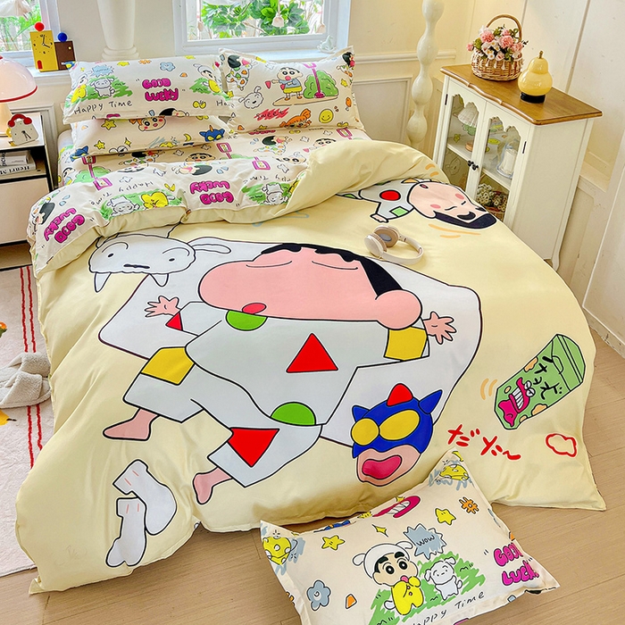 91家纺网 家纺一手货源 找家纺 KT猫直营店 2025新款卡通斜纹磨毛大版四件套 小新之梦