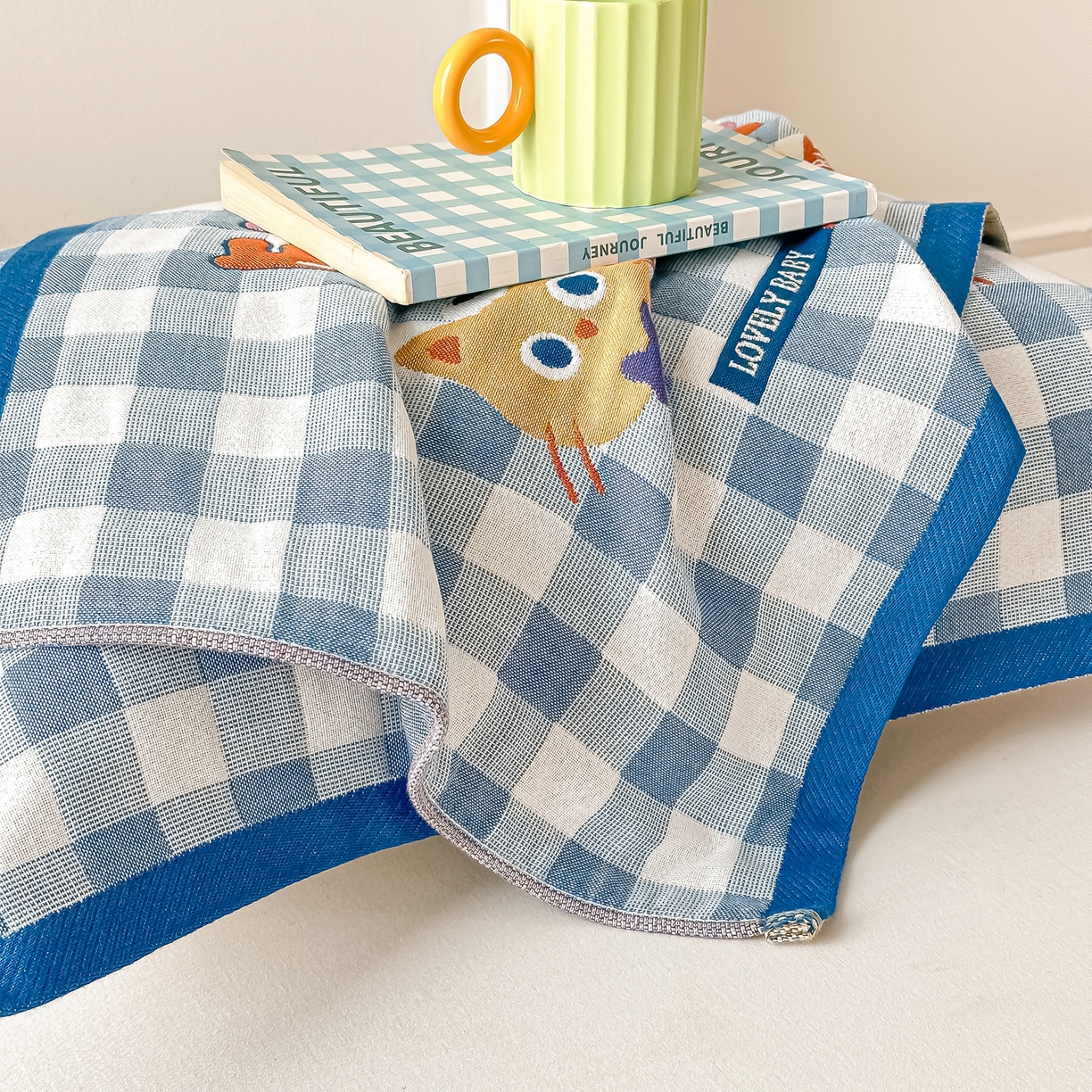 91家纺网 家纺一手货源 找家纺 沐瑟家纺 2025新款绵柔儿童纯棉纱布儿童枕巾 兰格甜心