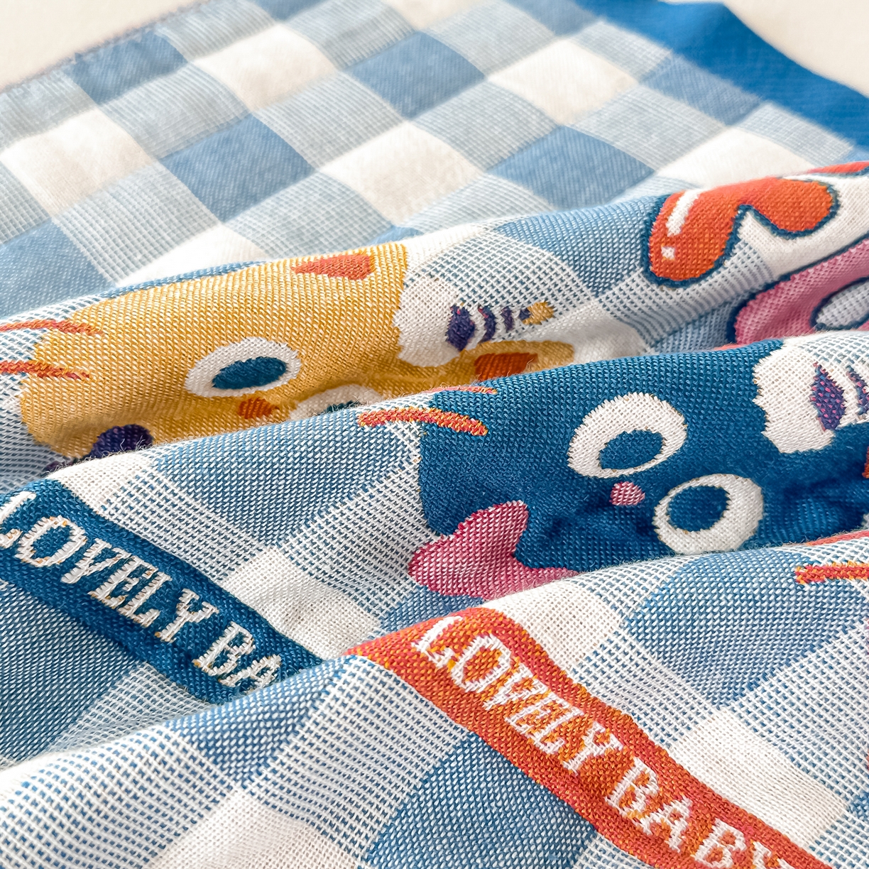 91家纺网 家纺一手货源 找家纺 沐瑟家纺 2025新款绵柔儿童纯棉纱布儿童枕巾 兰格甜心