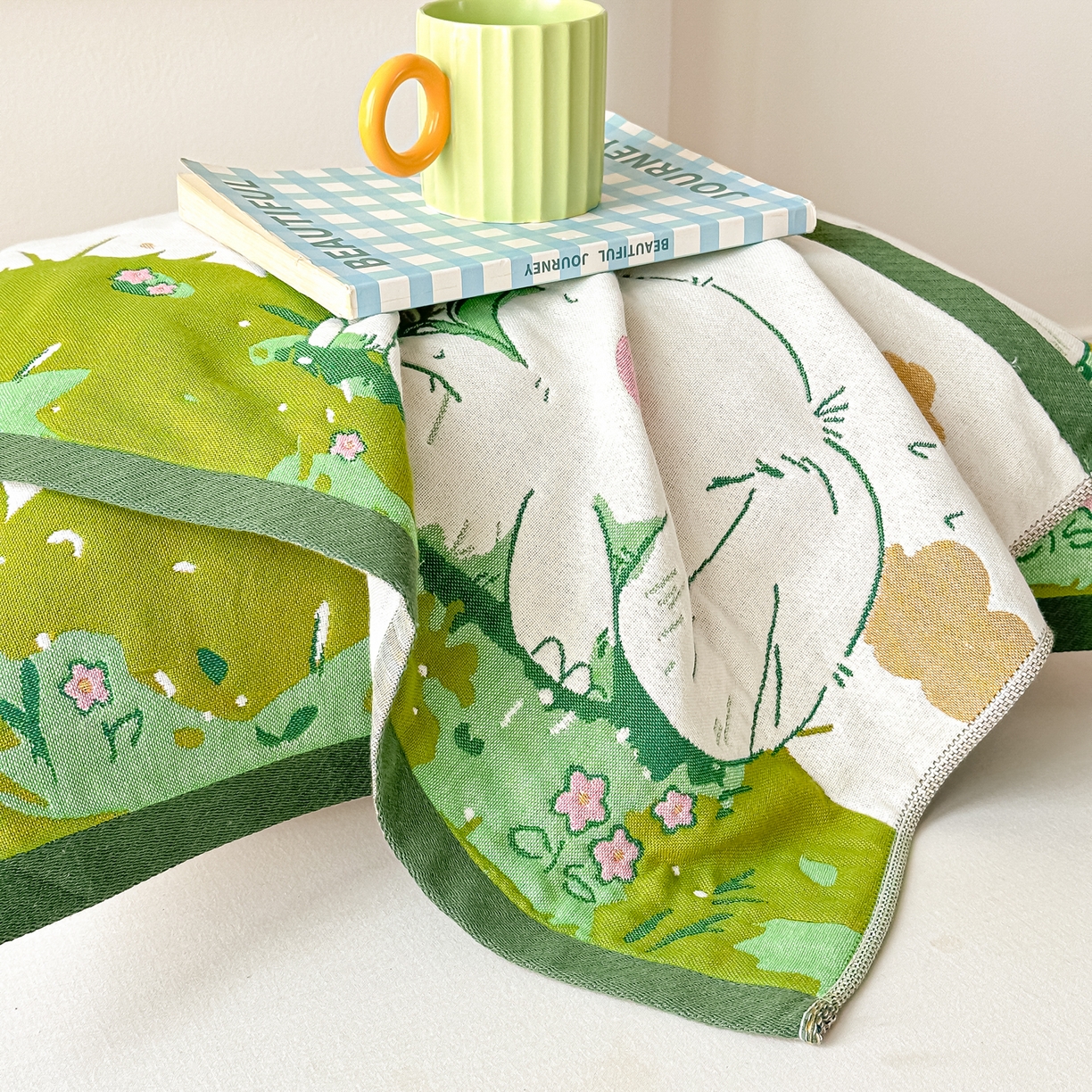 91家纺网 家纺一手货源 找家纺 沐瑟家纺 2025新款绵柔儿童纯棉纱布儿童枕巾 天空小象