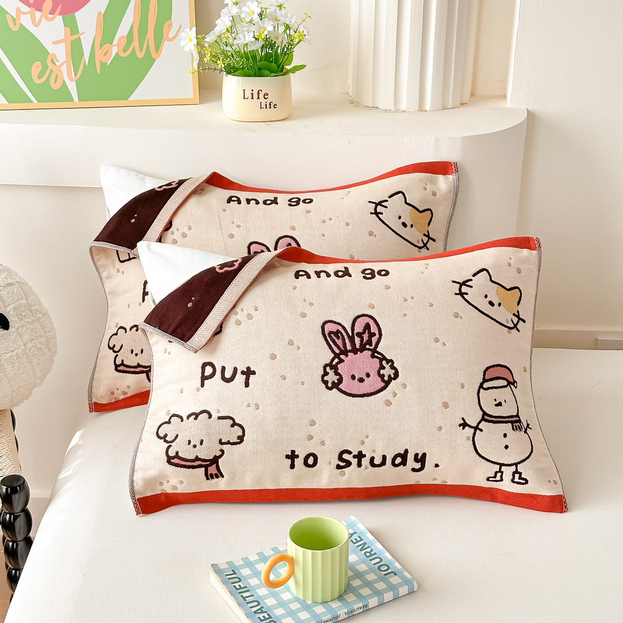 沐瑟家纺 2025新款绵柔儿童纯棉纱布儿童枕巾 ins风