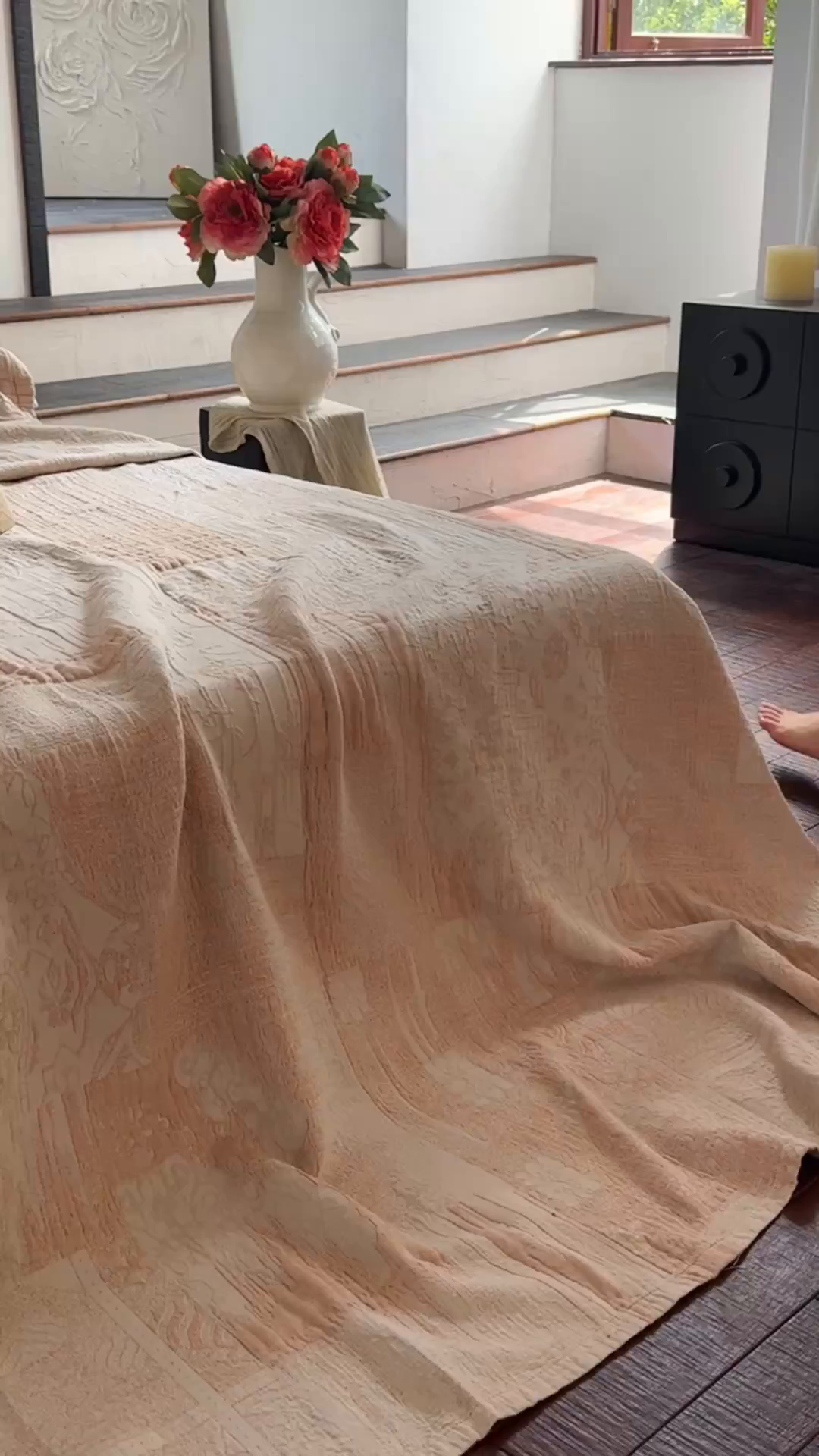 91家纺网 家纺一手货源 找家纺 沐瑟家纺 2025新款全棉纱布双层纱床盖三件套床盖 乱世咖色