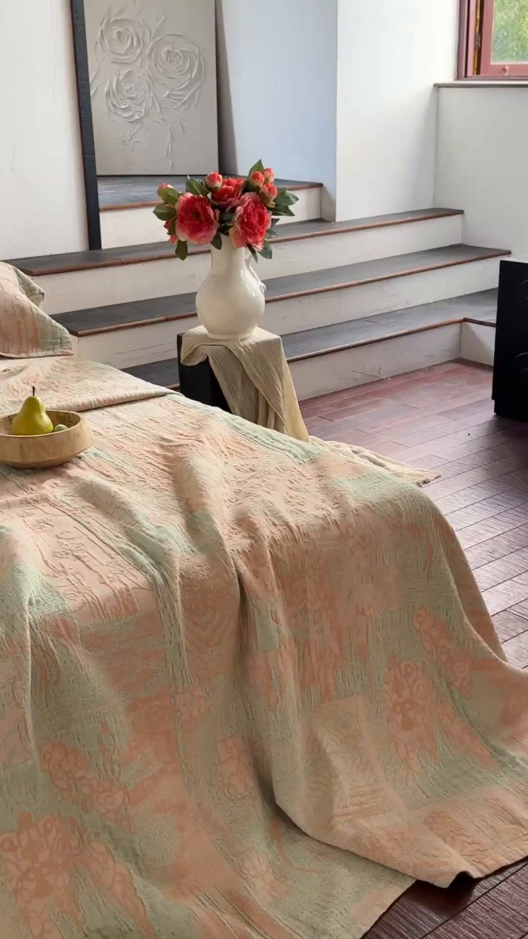 91家纺网 家纺一手货源 找家纺 沐瑟家纺 2025新款全棉纱布双层纱床盖三件套床盖 乱世绿色