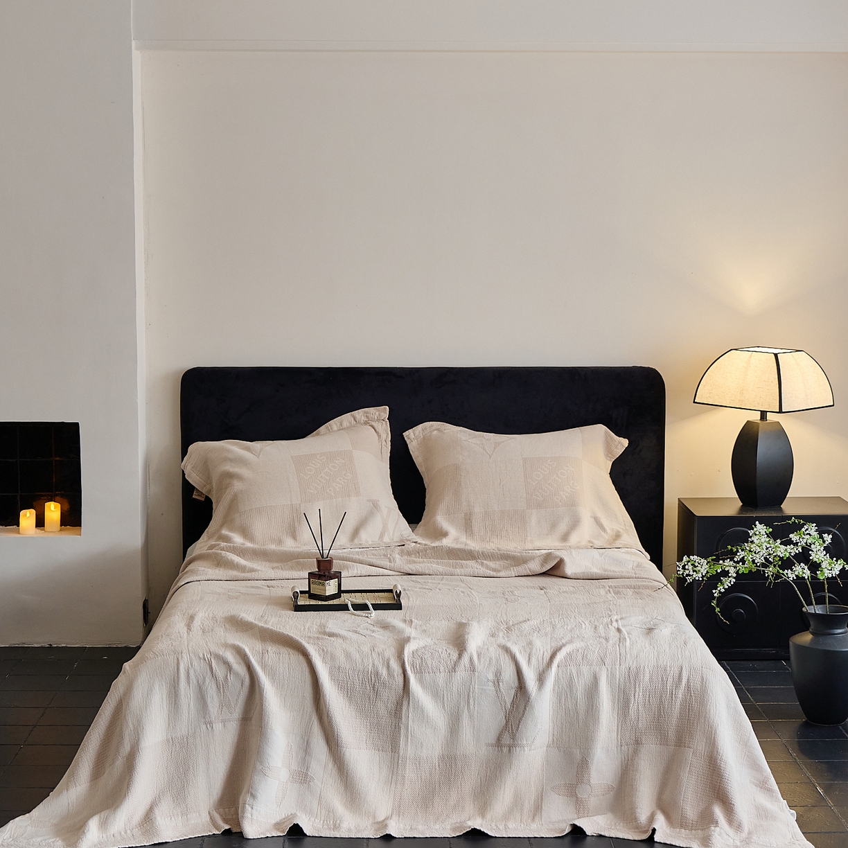 91家纺网 家纺一手货源 找家纺 沐瑟家纺 2025新款全棉纱布双层纱床盖三件套床盖 LV本色